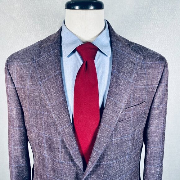 Joseph Abboud Blazer Mens 42L Purple Linen Wool Slim Fit Sport Coat Jacket - Picture 1 of 15